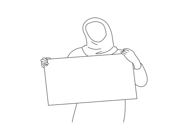 Muslim Woman Blank White Paper Holding Advertising Sheet Copy Space — Stock vektor