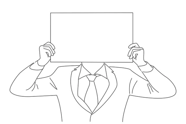 Unrecognizable Businessman Holding Paper Covering Her Face One Line Art — Vettoriale Stock