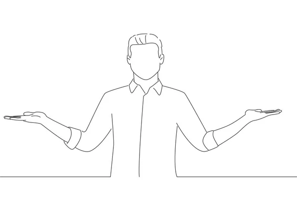 Man Showing Balance Two Products Line Art Style — Vetor de Stock