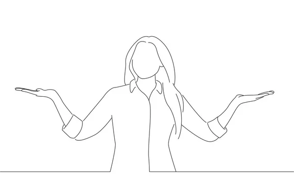 Woman Gesturing Hands Showing Balance Oneline Art Drawing Style — Vetor de Stock