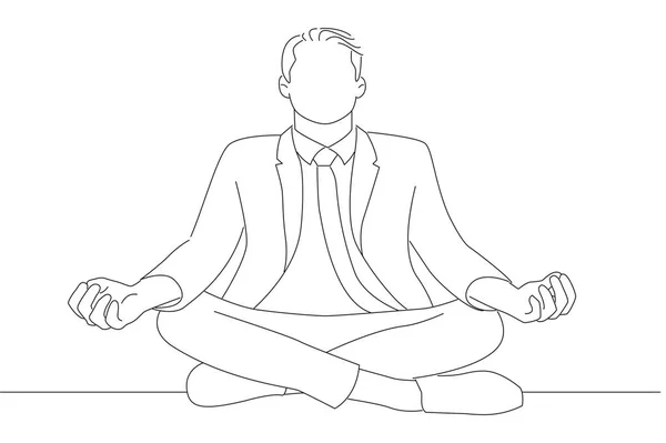 Businessman Sitting Lotus Pose Relaxing Line Art Style — Stock Vector