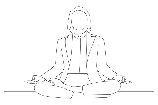 Businesswoman Closed Eyes Meditating Workplace Oneline Art Drawing Style — Stock Vector