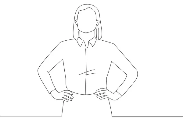 Woman Standing Hands Waist Outline Drawing Style Art — Image vectorielle