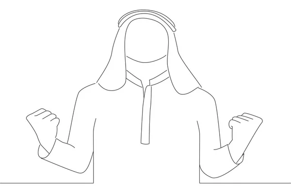 Arab Business Man Doing Winner Gesture Outline Drawing Style Art — Stockvektor