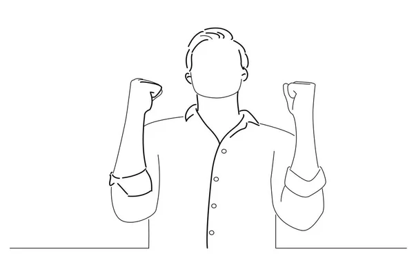 Businessman Showing Excitement Clenching Fists Line Art Style — Vetor de Stock