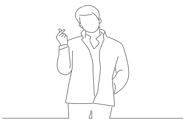 Businessman Showing Mini Heart Heart Shaped Hands Gesture Line Art — Stok Vektör