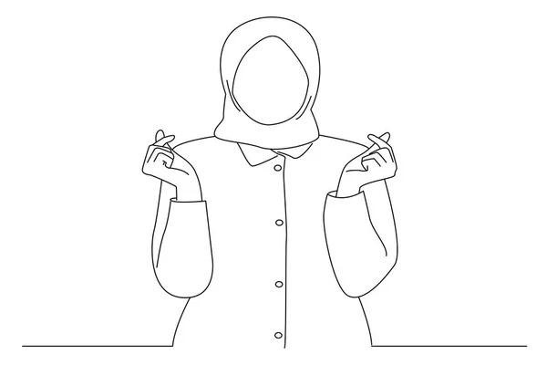 Muslim Business Woman Showing Finger Hearts One Line Art — Stock Vector