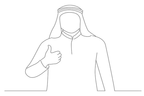 Arab Businessman Doing Happy Thumbs Gesture Hand Outline Drawing Style - Stok Vektor