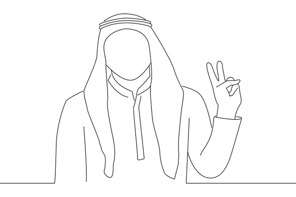 Arab Businessman Wearing Thawb Kufiya Doing Victory Sign Number Two — Stock vektor