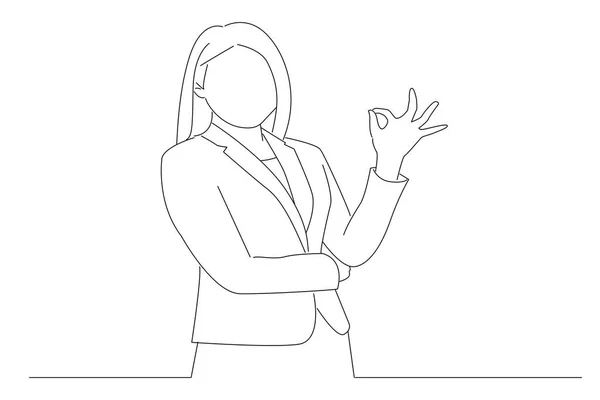 Business Woman Showing Sign Outline Drawing Style Art — Διανυσματικό Αρχείο