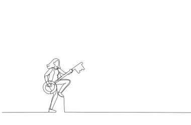 Başarının karikatürü iş kadını elinde gitar dansı gibi bir anahtar tutuyor. İş için metafor ya da kariyer gelişimi, liderlik ve kendini geliştirme motivasyonu. Tek satır aralıksız sanat styl