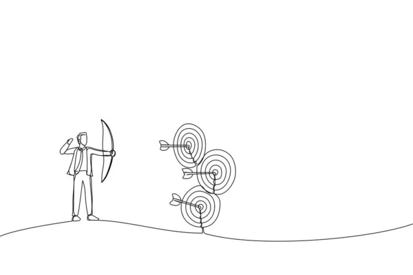 Illustration Businessman Doing Perfect Hit Arrow Target Practice One Line — Stock Vector