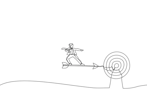 Dibujos Animados Hombre Negocios Cabalgando Flecha Estilo Arte Línea Continua — Archivo Imágenes Vectoriales