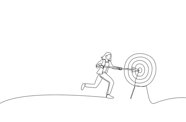 Dibujos Animados Mujer Negocios Tiro Objetivo Con Flecha Metáfora Para — Archivo Imágenes Vectoriales