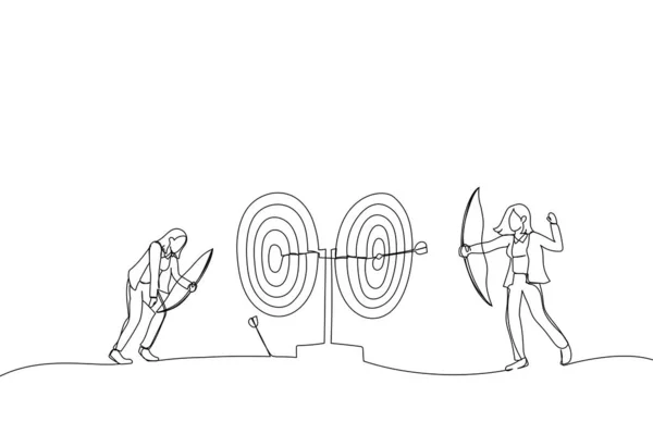 用弓箭瞄准目标的商人的例证 商业竞争隐喻的目标营销 单行艺术风格 — 图库矢量图片