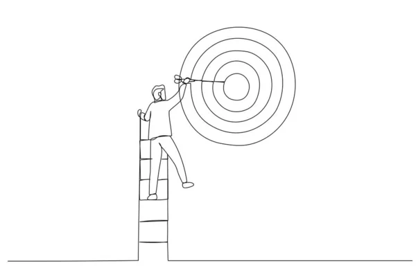Desenho Homem Negócios Subir Escada Céu Para Apontar Para Alvo —  Vetores de Stock