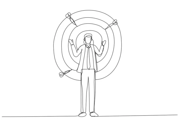 弓術の標的にビジネスマンの図面 一本の線画 — ストックベクタ