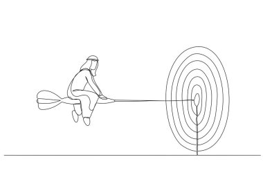Kendine güveni olan Arap işadamı hedef almak için dart oynuyor. Hedef, hedef ve strateji için metafor. Aralıksız çizgi sanatsal styl