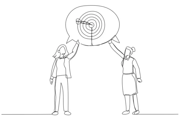 Карикатура Двух Бизнесвумен Говорящих Цели Стиль Одной Линии — стоковый вектор