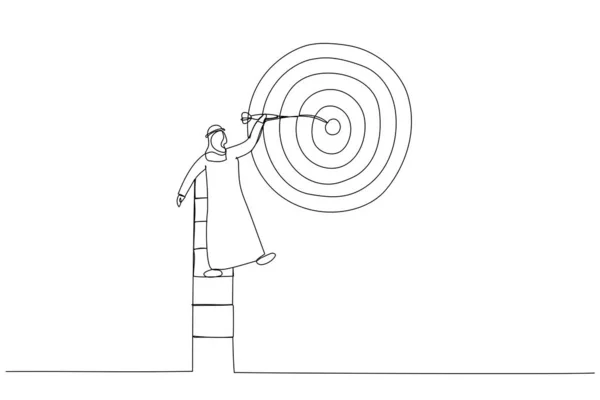 Illustration Homme Affaires Arabe Monter Échelle Haut Dans Ciel Pour — Image vectorielle