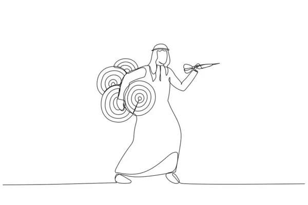 Dibujo Empresario Árabe Confiado Que Lleva Muchos Diana Objetivo Metáfora — Archivo Imágenes Vectoriales