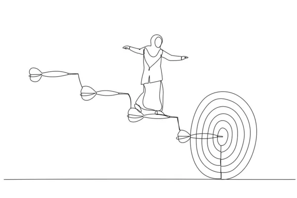 Illustrazione Donna Affari Scale Frecce Bersaglio Concetto Percorso Business Verso — Vettoriale Stock