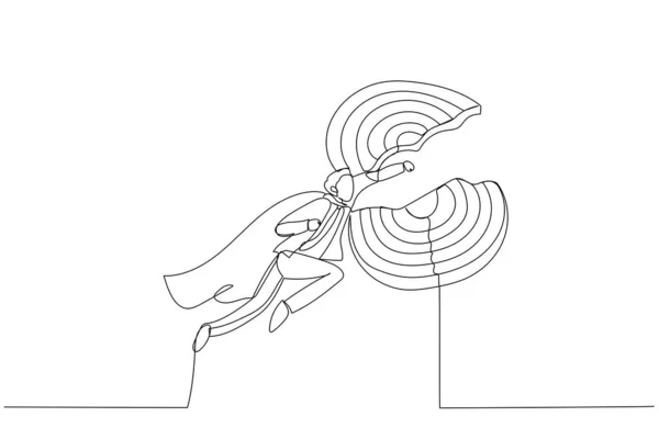 Dibujo Super Empresario Volando Través Rompiendo Objetivo Metáfora Para Éxito — Vector de stock