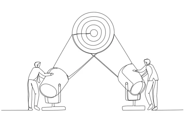 Illustrazione Uomo Affari Con Successo Brainstorming Squadra Bersaglio Una Linea — Vettoriale Stock