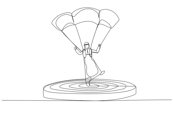 Dibujos Animados Del Hombre Negocios Árabe Centrado Objetivo Con Paracaídas — Vector de stock