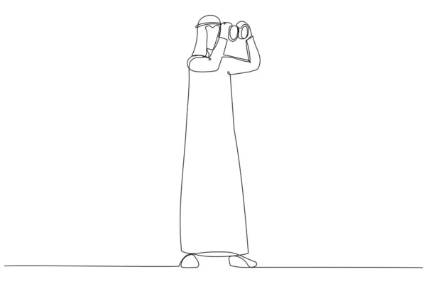 Caricatura Del Hombre Negocios Árabe Mirando Través Binocular Dirección Carrera — Vector de stock
