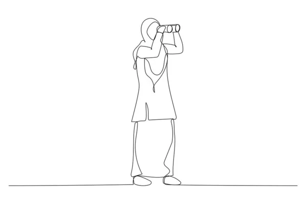 Tecknad Muslimsk Affärskvinna Som Tittar Igenom Binokulär Karriär Riktning Eller — Stock vektor