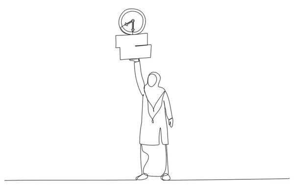 Bir Sürü Evrak Taşırken Dizüstü Bilgisayarla Çalışan Müslüman Kadınının Çizimi — Stok Vektör