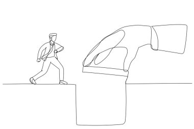 Dev yöneticinin el çizimi, eksik parçayı işadamlarının aradaki boşluğu aşması için köprü olarak birleştirmeye yardımcı oluyor. Tek ve sürekli çizgi ar