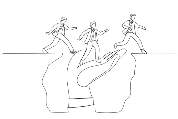 Ilustracja Gigantycznej Ręki Pomaga Ludziom Biznesu Przekroczyć Lukę Problemach Metpahor — Wektor stockowy