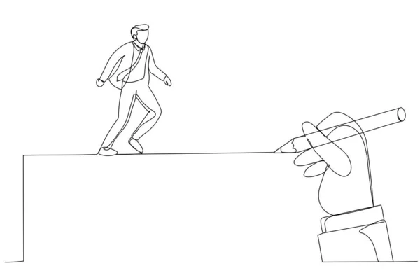 Dibujo Mano Gigante Dibuja Camino Para Que Hombre Negocios Camine — Vector de stock