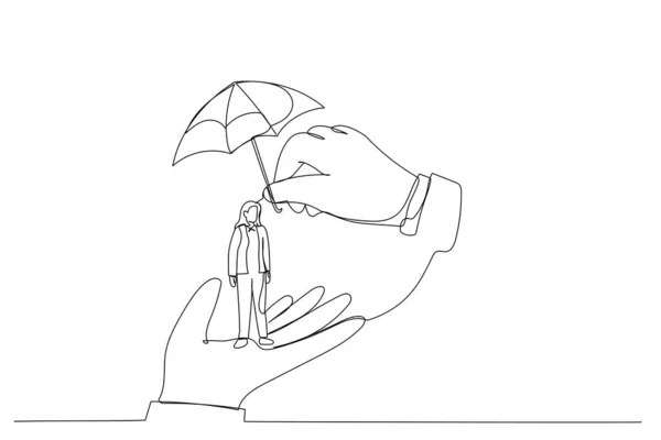 Desenhos Animados Patrão Mão Segurando Pequenos Trabalhadores Empresárias Metáfora Para —  Vetores de Stock