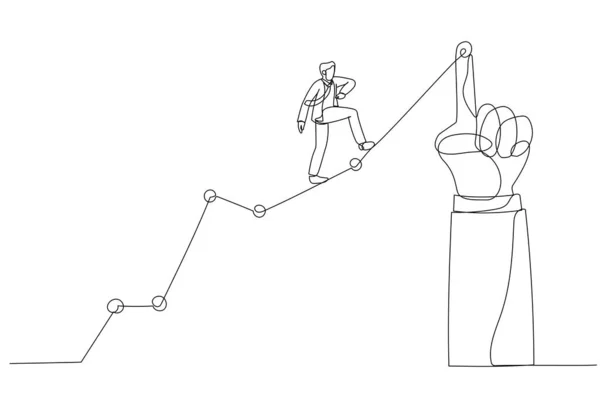 Desenho Homem Negócios Correndo Colina Acima Gráfico Linha Apontado Por — Vetor de Stock