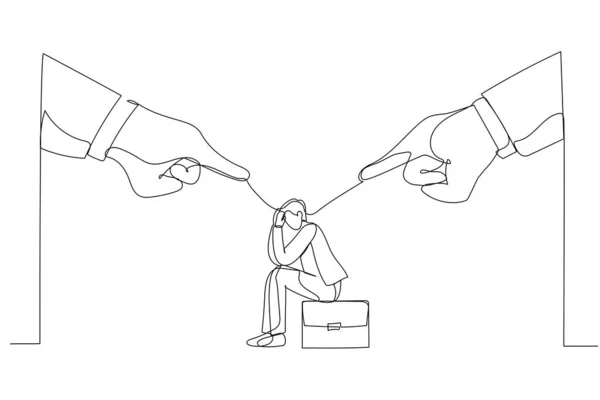 Illustration Mains Patron Géantes Pointant Doigt Blâmant Homme Affaires Déprimé — Image vectorielle