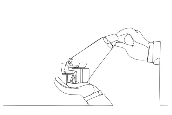 Ilustração Mãos Grandes Segurando Empresário Iluminação Topo Metáfora Para Controle — Vetor de Stock