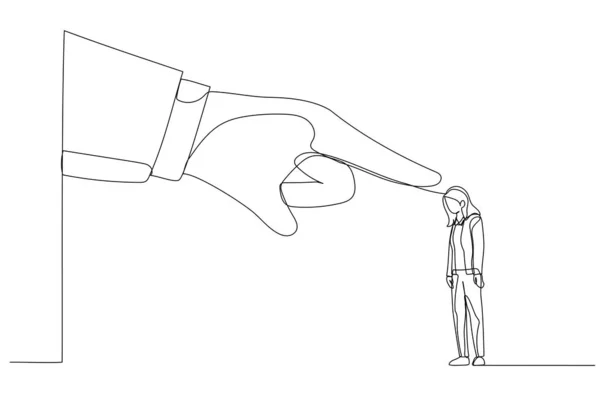 Kreskówka Gigantyczna Ręka Wściekła Wskazuje Palcem Pracownika Bizneswoman Metafora Celu — Wektor stockowy