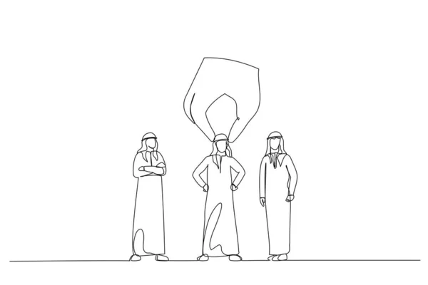 Kreskówka Wielką Ręką Wybierająca Odbierająca Arabskiego Biznesmena Pojedyncza Linia Ciągłego — Wektor stockowy
