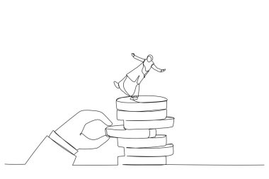 Dev el karikatürü para yığınından para çekiyor Arap kadının düşmesine neden oluyor. Yatırım riski, likidite, piyasa dengesizliği için metafor. Bir tane aralıksız resim stili.