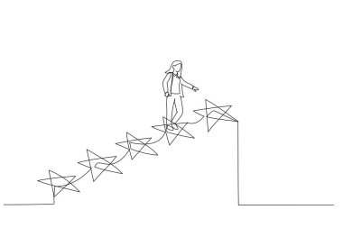 İş kadınlarının başarıya doğru adımları ya da seçkin çalışan pozisyonları. Bir satır sanat eseri.