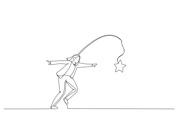 スター賞をつかもうとしているキャロット棒で走る実業家のイラスト インセンティブのための隠喩 一本の連続線画 — ストックベクタ