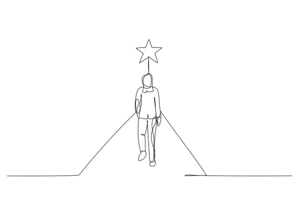 実業家の漫画は 明るい星への無限の道を歩く 一本の線画 — ストックベクタ