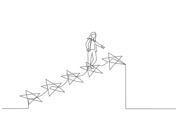 Ritning Affärskvinna Steg Mot Framgång Eller Enastående Anställdas Positioner Linje — Stock vektor