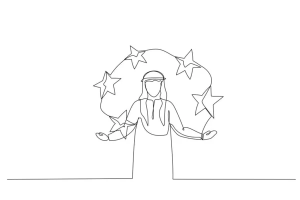 Dibujo Puntuación Rendimiento Cinco Estrellas Por Hombre Negocios Árabe Metáfora — Vector de stock