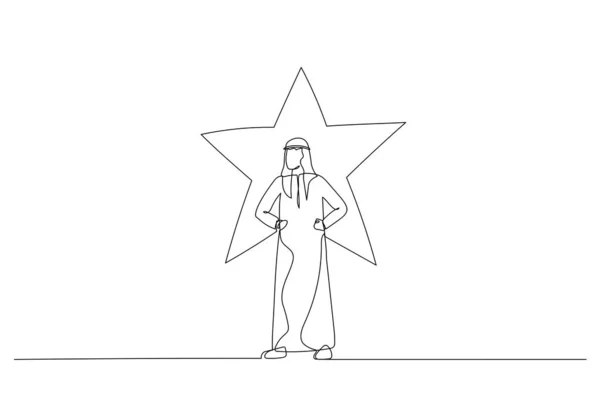 Dibujos Animados Del Hombre Negocios Árabe Pie Con Una Estrella — Vector de stock