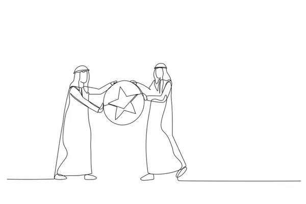 Dibujos Animados Del Empresario Árabe Jefe Dando Insignia Estrella Dorada — Vector de stock