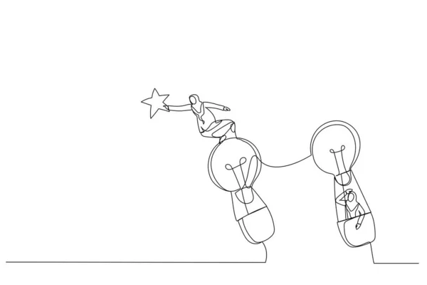 Ilustrace Muslimky Horkovzdušných Balónech Vznášejících Hvězdě Metafora Tvořivosti Jednoduchý Styl — Stockový vektor